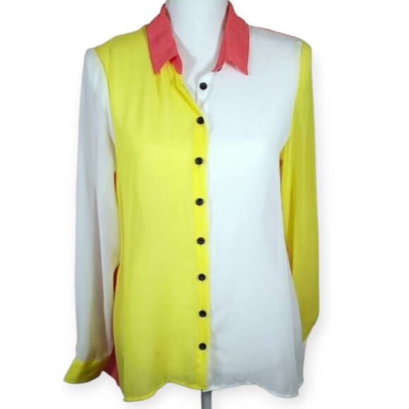 COTTON ON YELLOW, WHITE, & CORAL BLOUSE SZ.S EUC. - Picture 1 of 4